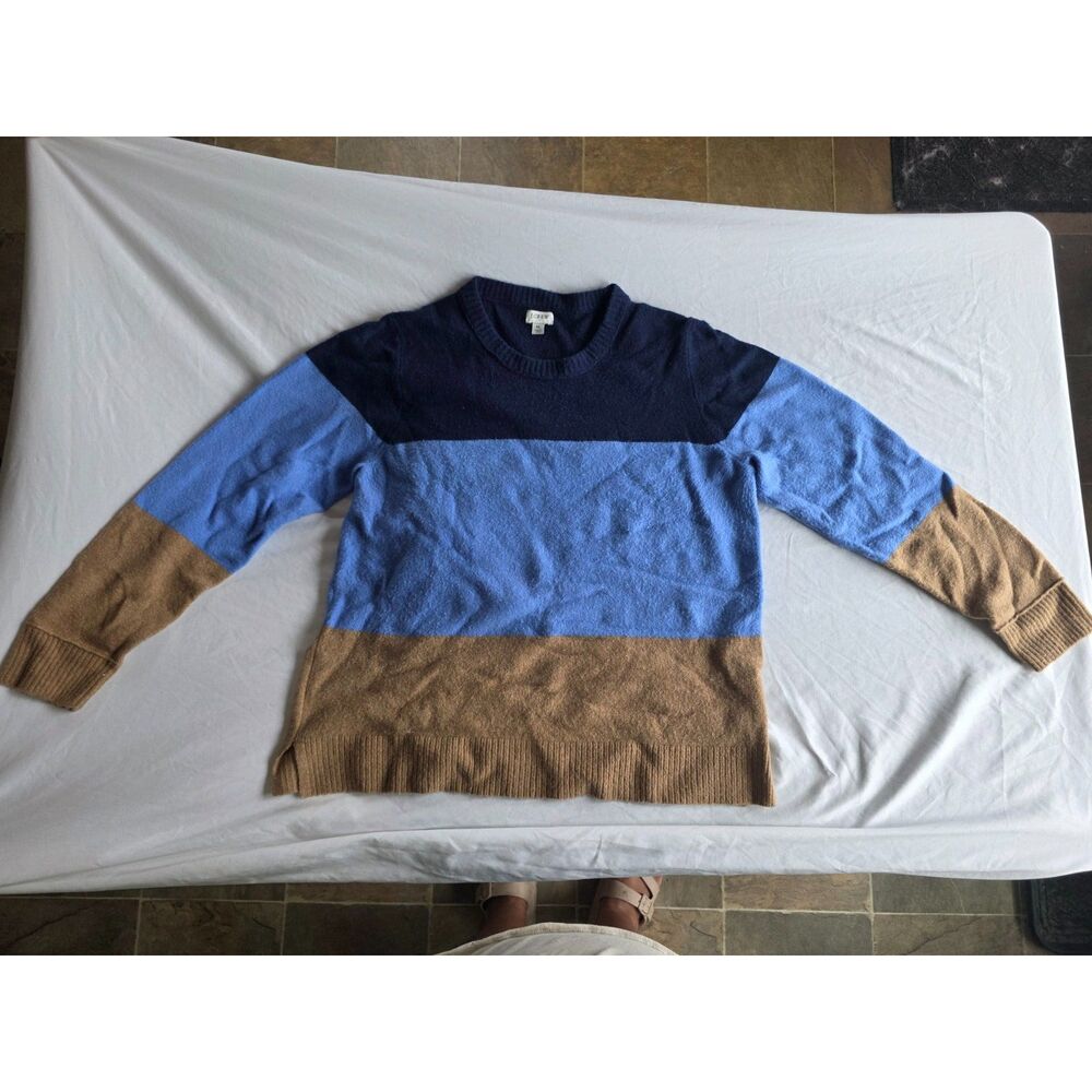 J.Crew Re-Imagined Colorblock Long Sleeve Sweater Navy Blue Light Blue Tan - XL